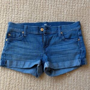 7 For All Mankind Blue Cuffed Denim Shorts